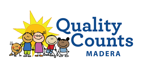 Quality Counts Madera Logo with five shildren holding hands in front of the sun 