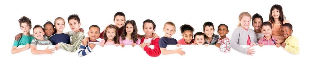 Group of children in a row smiling