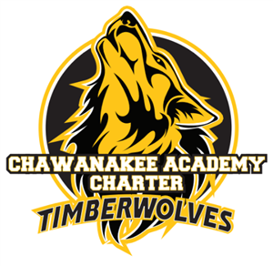 Chawanakee Academy Charter Timberwolves logo with howling wolf