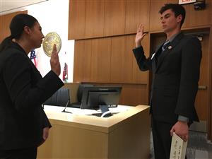 Student bailiff swearing in a student witness 